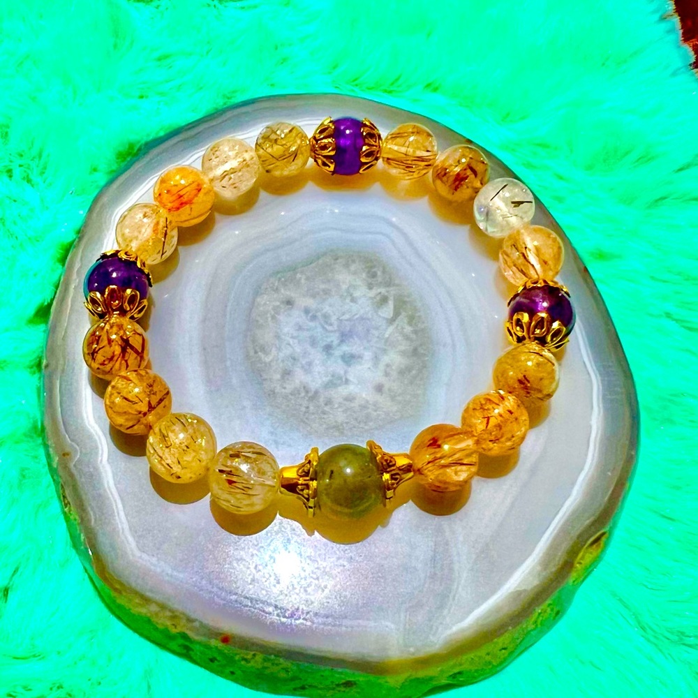 NATURAL GOLDEN RUTILE CRYSTAL STRETCHABLE BRACELET